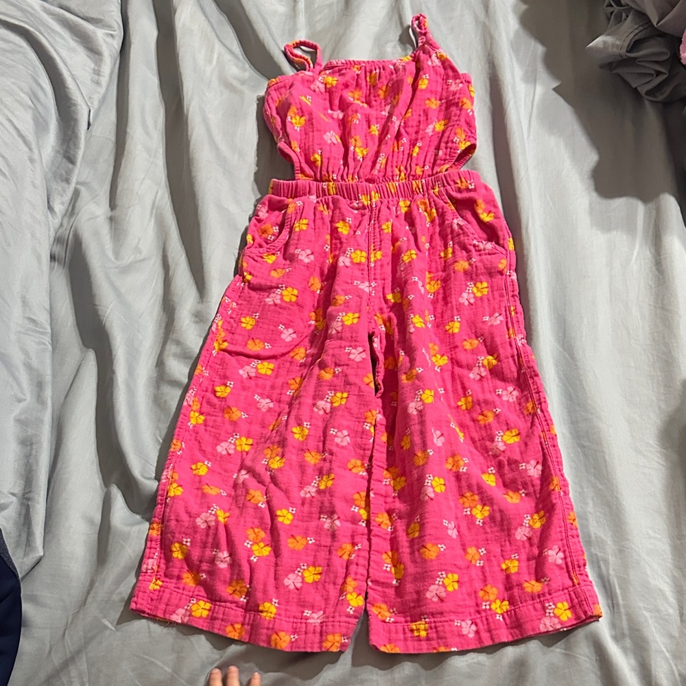 Cat & Jack Pink and Yellow Floral Kids Jumpsuit